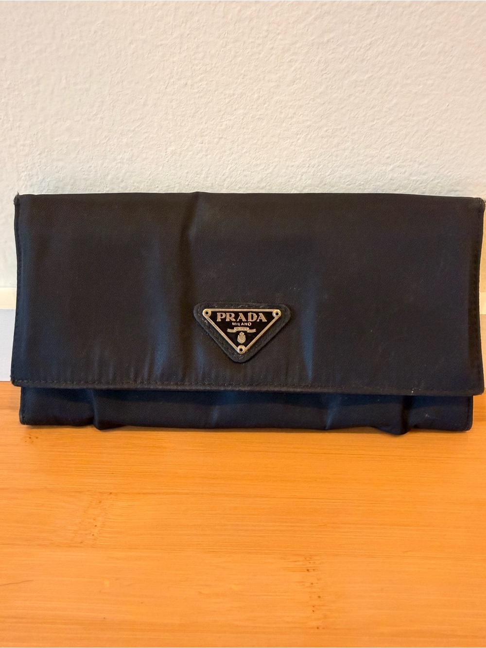 Prada Tessuto Nylon Saffiano Continental Wallet Black